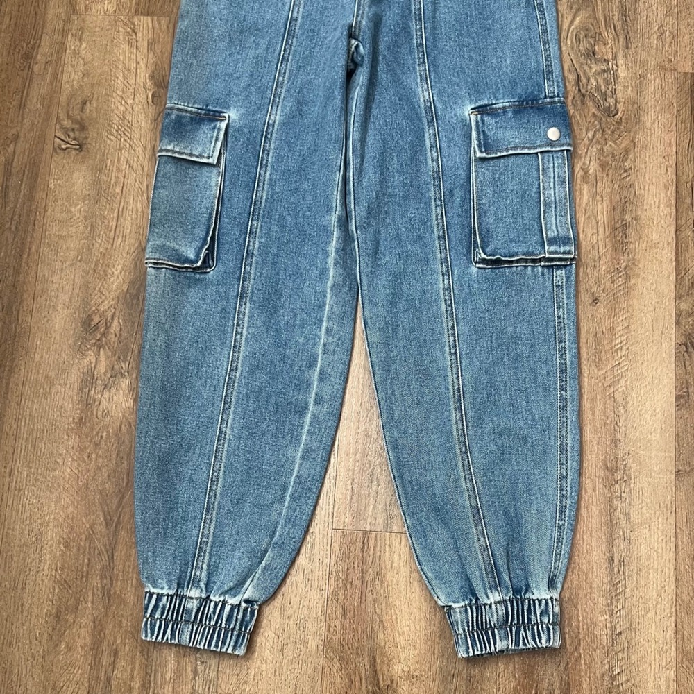 PacSun Baggy Cargo Jeans Blue Medium Wash High Rise Jogger Denim Jeans 26 NWT - Picture 5 of 9